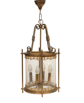 Antique lantern lamp in gilded brass with four lights, early 20th century