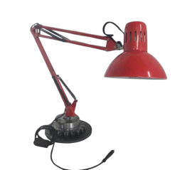 Perenz industrial design desk lamp in red metal, Italy 1960s         