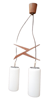60s design suspension lamp in glass and teak wood  