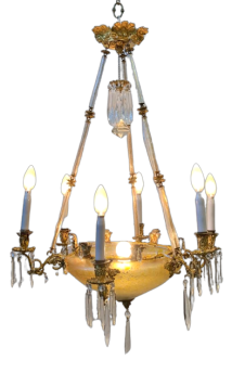 Antique Austrian chandelier in etched glass from the early 20th century                      