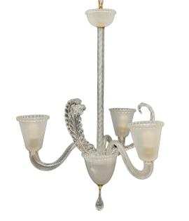 Lampadario Barovier a tre braccia in vetro di Murano sabbiato                            