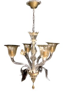 Cesare Toso chandelier in white and gold Murano glass              