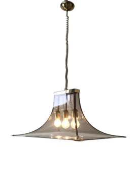 Pagoda chandelier by Esperia from the 1950s in smoked glass