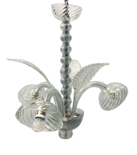 Seguso chandelier in Murano glass with three lights and leaves     