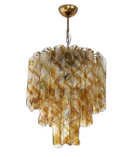 Vintage chandelier with amber Murano glass curls, 1970s