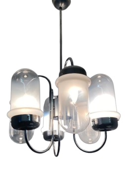 Vintage Murano glass and chromed metal chandelier with 6 lights, 1970s