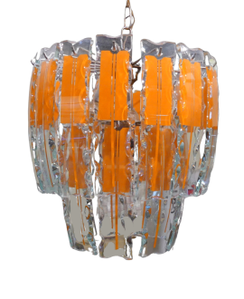Vistosi chandelier with glass plates decorated with orange lines, 1970s