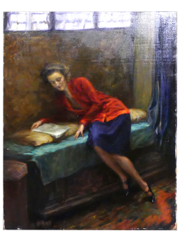 Angelo Cantù - Dipinto di donna in tailleur                            