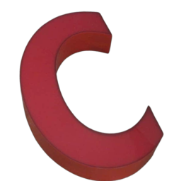 Lettera C in plastica rossa per insegna vintage anni '70                            