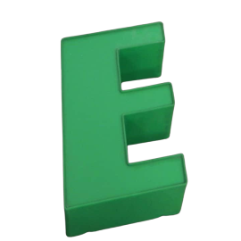 Lettera E in plastica verde per insegna vintage anni '80