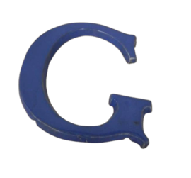 Small blue terracotta letter G, 1940s