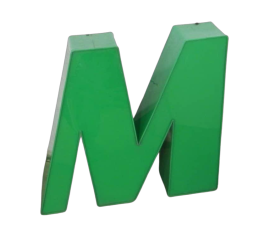 Lettera M in plastica verde per insegna vintage anni '80                            