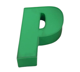 Lettera P in plastica verde per insegna vintage anni '80