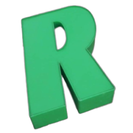 Lettera R in plastica verde per insegna vintage anni '80