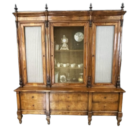 Antique Charles X bookcase with drawers and glass doors