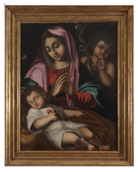 Madonna col Bambino dormiente, dipinto antico olio su tela