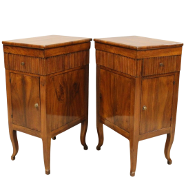 Pair of antique Directoire cabinets in walnut with knurled band, Italy 18th century
