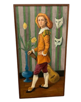 Homage to Watteau - painting with a boy in a medieval costume by L. Palermo, 1981