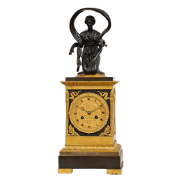Antique Charles X French clock in gilded and patinated bronze                        
                            