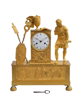 Antique Empire clock in gilt bronze with Roman emperor                     
                            