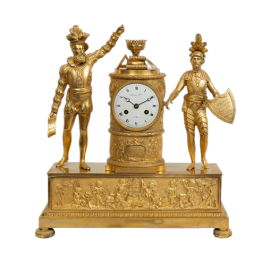 Antique Empire clock in gilt bronze with King Charles X                         
                            