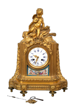 Antique Napoleon III French clock in gilt bronze and Sèvres porcelain