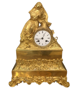 Antique Parisian bronze clock with figure of a lady with book