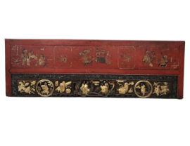 Pannello decorativo cinese antico in legno intagliato, dinastia Quing, metà '800                            