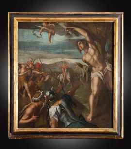 Il Martirio di San Sebastiano - Dipinto antico olio su tela                            