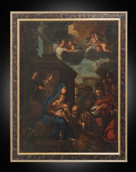 L'Adorazione dei Magi, dipinto antico olio su tela                     