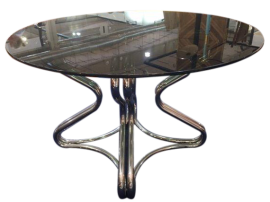 Tavolo rotondo in metallo cromato, produzione Rima