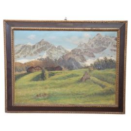 Paesaggio di montagna, dipinto olio su tela della prima metà del XX secolo                            