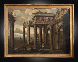 Capriccio Architettonico - dipinto antico olio su tela, Roma XVII secolo                            