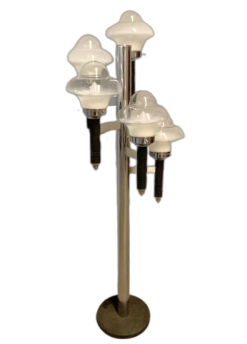 Piantana lampada in vetro di Murano e metallo cromato anni '70 a cinque luci                            