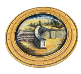 Piatto antico in ceramica Cantagalli con paesaggio, fine '800