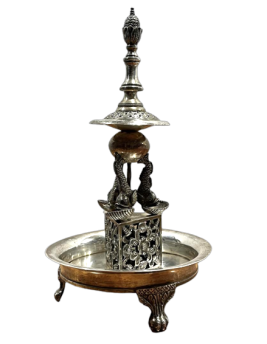 Small silver centerpiece on two levels with marine decorations, 19th century
