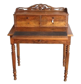 Small antique ladies' desk with pull-out leather top, mid-19th century