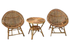 Small bamboo garden set with table and armchairs, 1950s