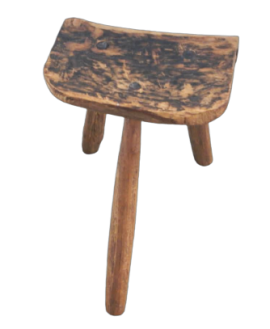 Small rustic three-legged stool in chestnut wood, 1950s