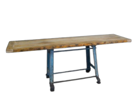 Piccolo tavolo da lavoro industriale in ghisa e legno, anni '50