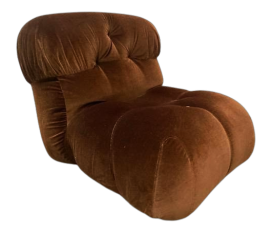 Modern design armchair from the 70s in brown velvet