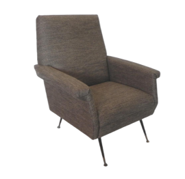 60s Italian mid-century armchair in light gray fabric, restored     