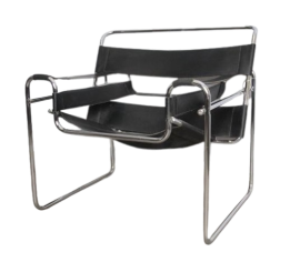 Black leather chrome Wassily style armchair chair