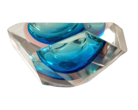 Vintage pentagonal pocket emptier ashtray in light blue Murano glass