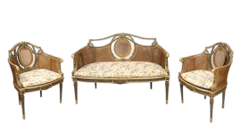 Salotto antico Napoleone III con divano e poltrone in lacca verde e oro