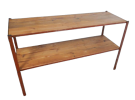 Industrial console shelf in red lacquered iron and wood, 1960s