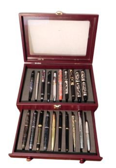 Wooden box with 90s collectible pens