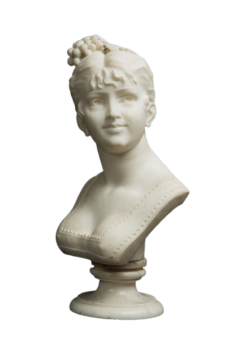 Antique sculpture by Raffaello Battelli, bust of a noblewoman in white marble    
                            
                            