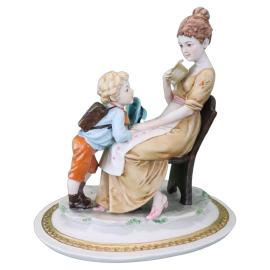 Scultura con madre e figlio in ceramica di Benacchio per Triade, anni '60
