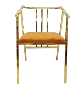 Vintage modern design chair in brass and orange velvet           
                            